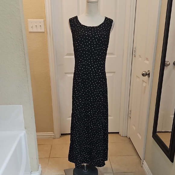 Studio I Sleeveless Black Maxi Dress with White Dots Size 10 - Picture 2 of 8